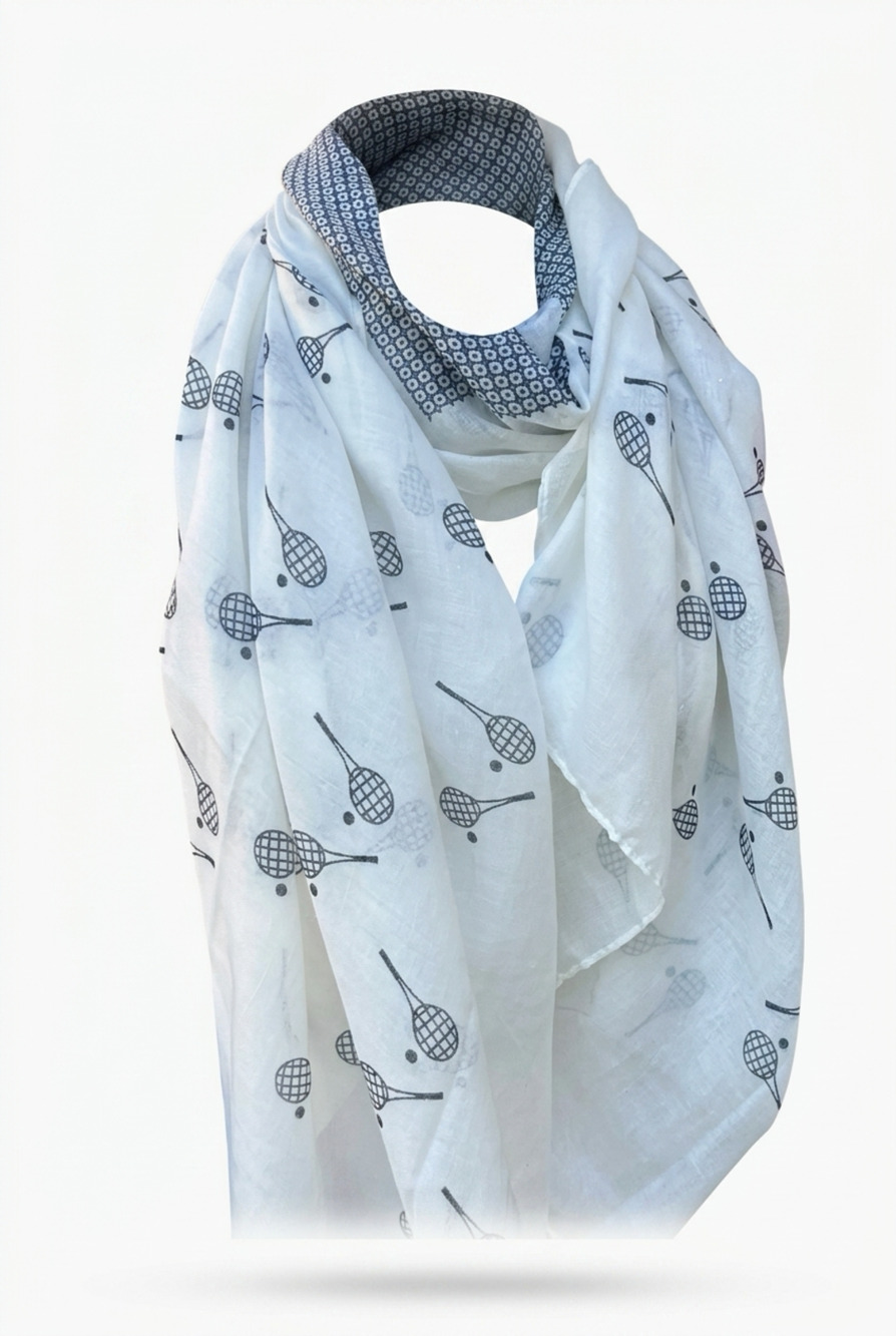 Runway Athletics Tennis Racquet Print Lightweight Scarf